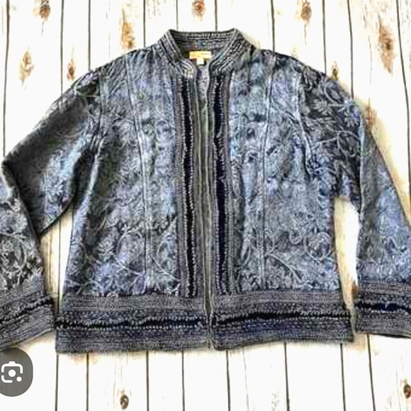 CHOICES Blue Floral Embroidered Embellished Trim Tapestry Jacket size PL PETITE - Picture 16 of 16